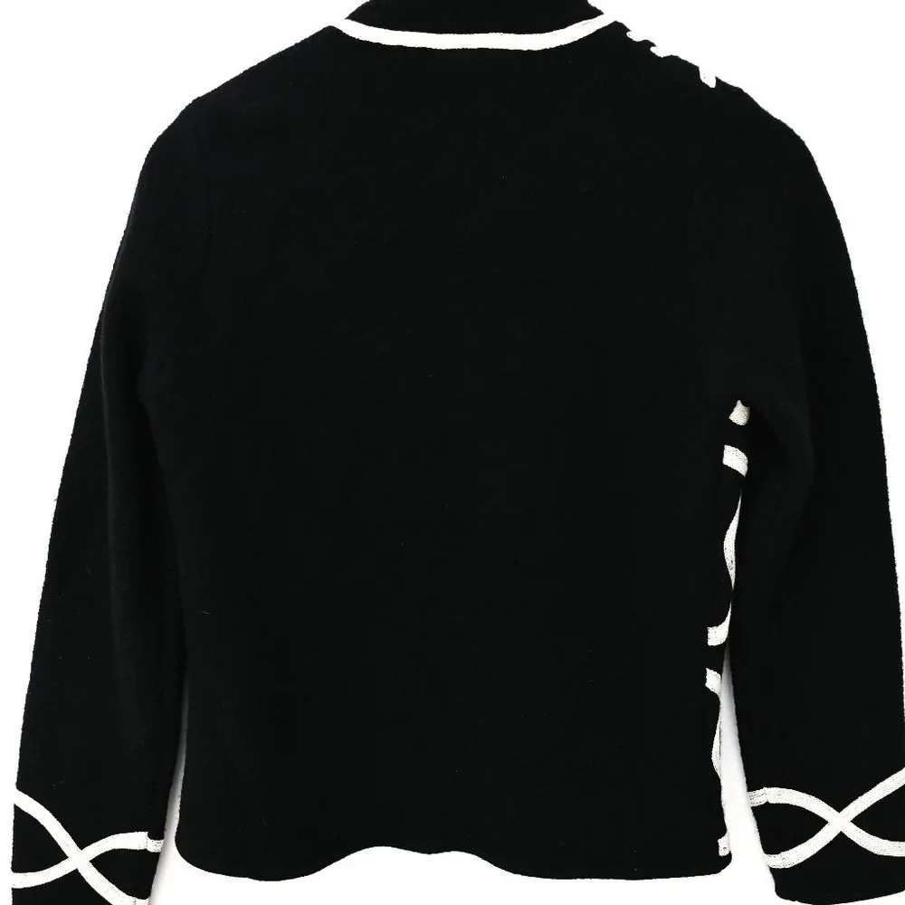 TALBOTS Black Zip Up Sweater Jacket with White Sartouche Braid - Size PM - Picture 7 of 14